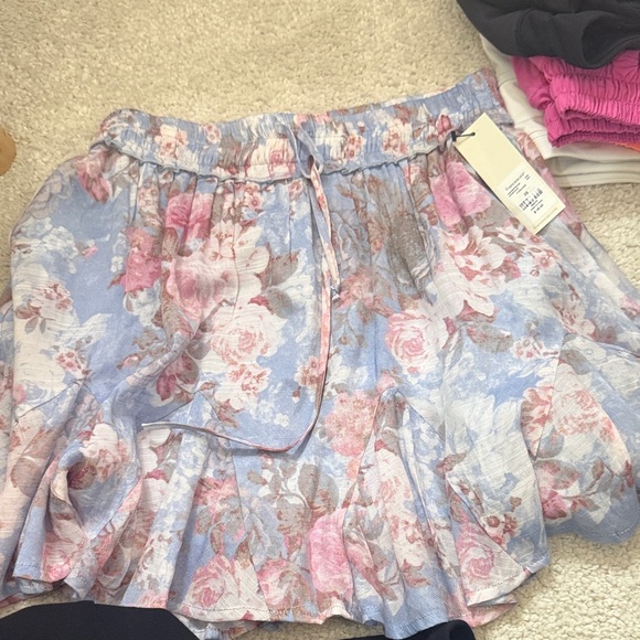 Francesca's Collections Blue and Pink Floral Skirt - Picture 1 of 2